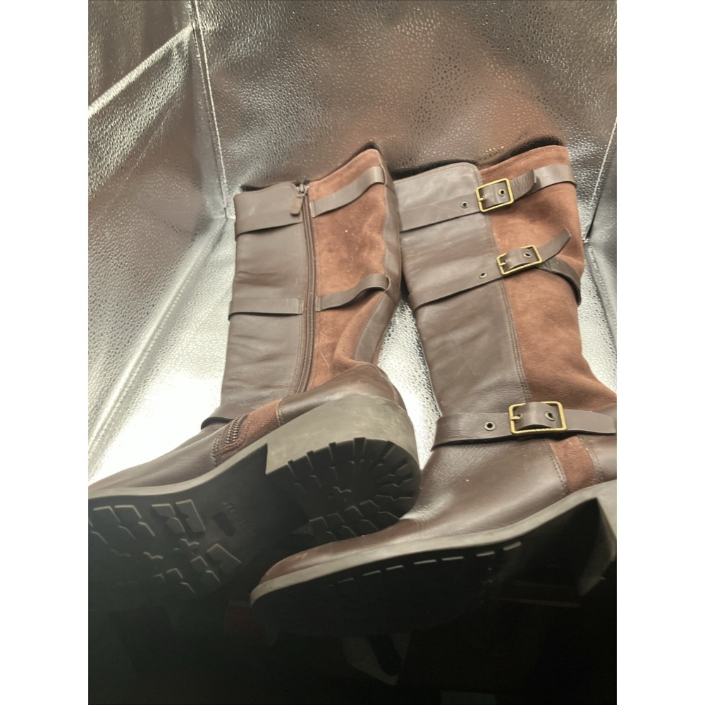 Cole Haan Woman's 7 Brown Leather/Suede Side Zip Boots - Picture 3 of 14